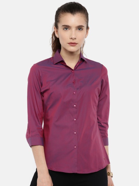 

Park Avenue Woman Women Burgundy Regular Fit Solid Casual Shirt