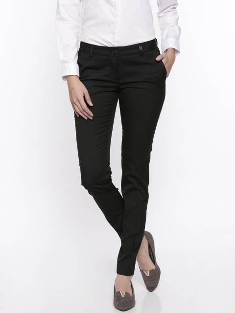 

Park Avenue Woman Black Tapered Fit Self Design Formal Trousers