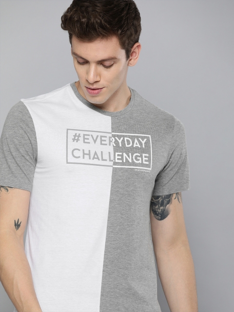 

HRX by Hrithik Roshan Men White & Grey Colourblocked Round Neck T-shirt