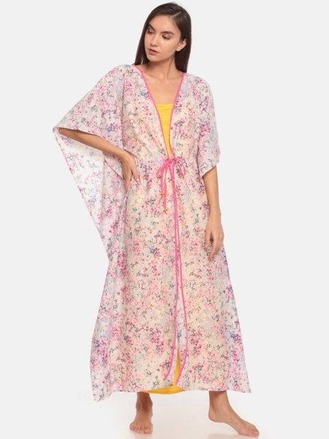 

The Kaftan Company Yellow Solid Nightdress with Printed Robe LW_VS_GOWNSET04