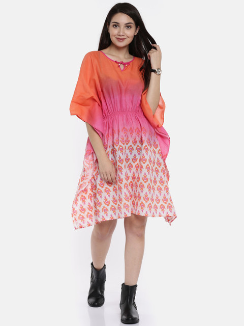 

The Kaftan Company Women Orange Printed Fit & Flare Dress