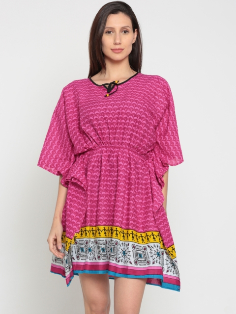 

The Kaftan Company Magenta Printed Cover-Up Dress