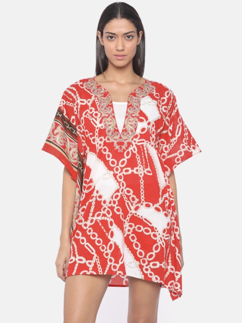 

The Kaftan Company Red & Brown Printed Kaftan Cover-Up Dress RW_CO_SHIB44