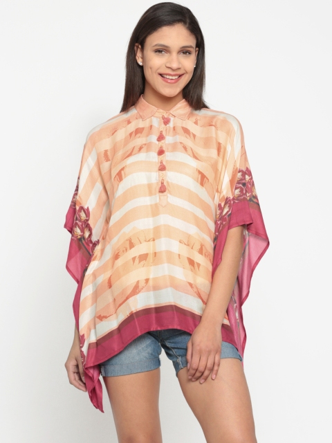 

The Kaftan Company Women Peach-Coloured Striped Kaftan Top