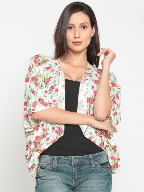 

The Kaftan Company White Printed Open Front Shrug