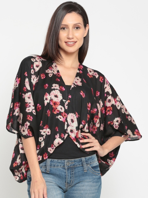 

The Kaftan Company Black Printed Open Front Shrug