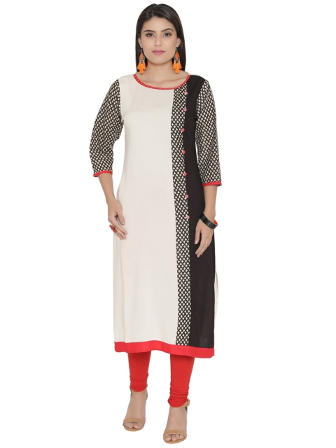 

Shree Women Off-White & Black Printed Straight Kurta