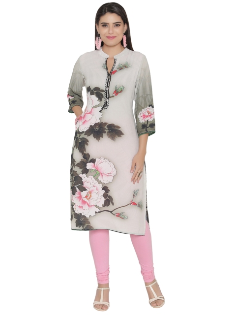 

Shree Women Off-White & Pink Floral Print Straight Kurta