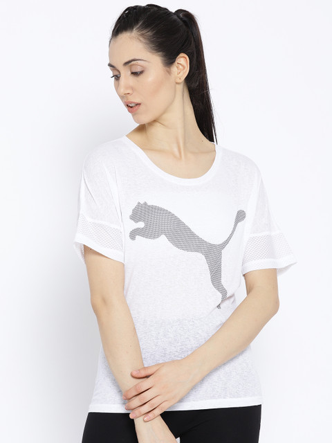 

Puma Women White Loose Printed Round Neck T-shirt