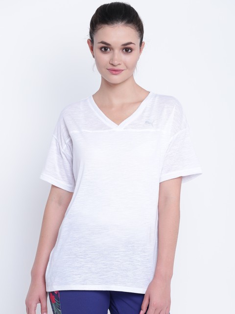 

Puma Women White Boyfriend Solid V-Neck T-shirt