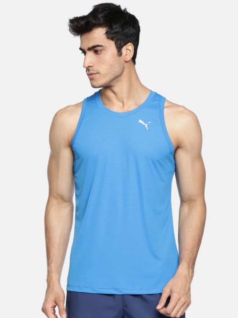 

Puma Men Blue Checked Core-Run Singlet Sleeveless T-shirt
