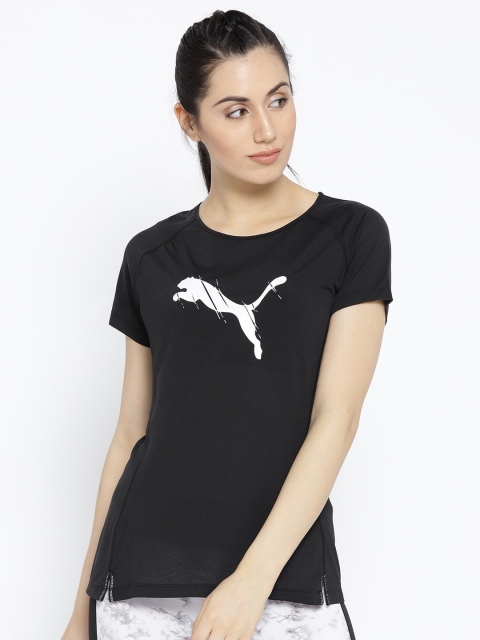 

Puma Women Black Core-Run Logo Print Round Neck T-shirt
