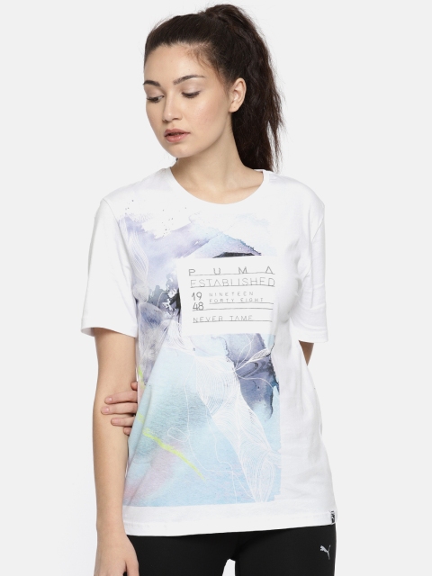 

Puma Women White Printed Round Neck T-shirt