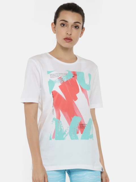 

Puma Women White Abstract Printed Round Neck Regular Fit T-shirt