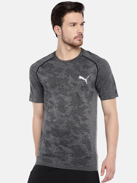 

Puma Men Charcoal Self Design Round Neck T-shirt
