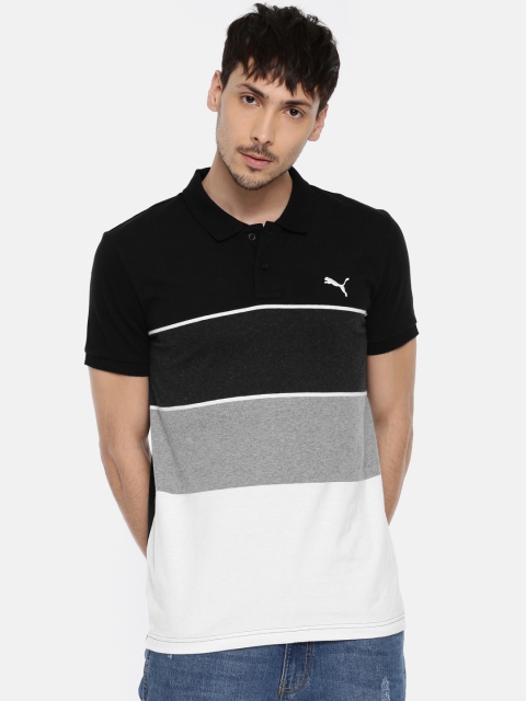 

Puma Men Black & White Striped Polo Collar T-shirt