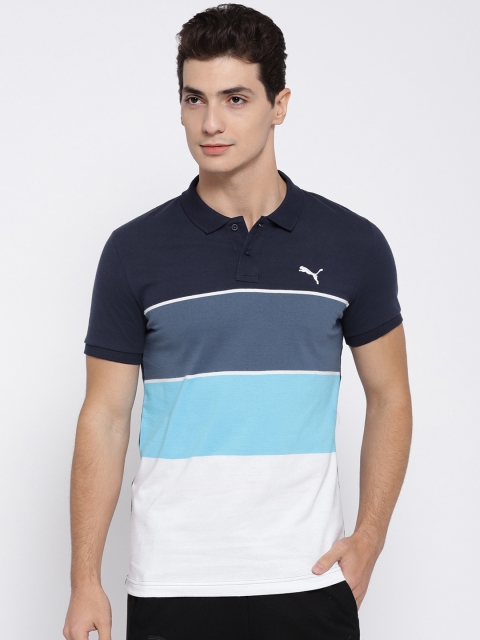 

Puma Men Blue White India Engineered Stripe Polo Pure Cotton T-shirt