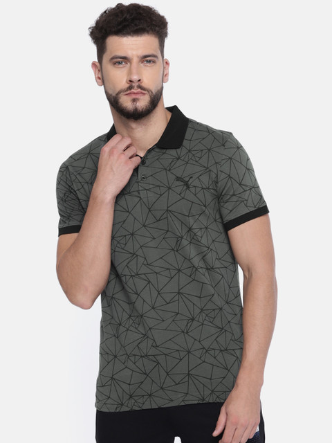 

Puma Men Grey Printed Slim Fit Polo Collar T-shirt