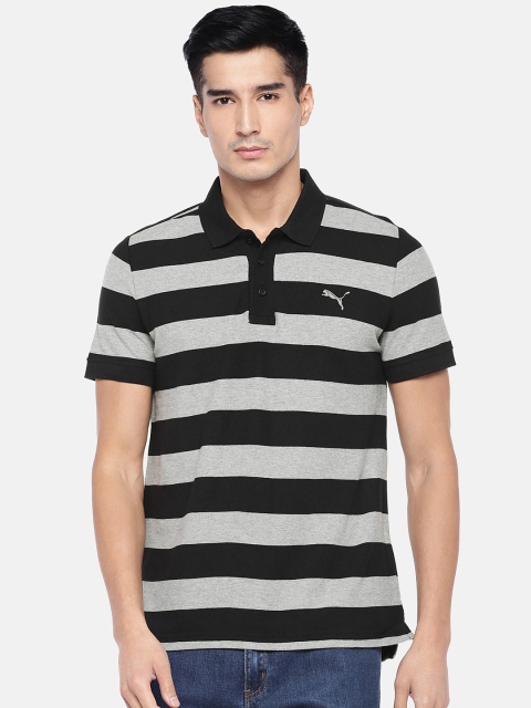 

Puma Men Black & Grey Melange ESS Striped Pique Polo T-shirt