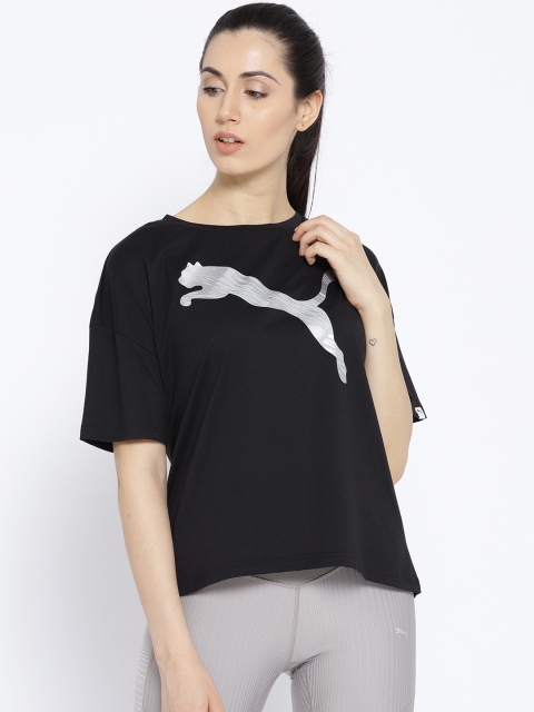 

Puma Women Black Summer Fashion Printed Round Neck T-shirt