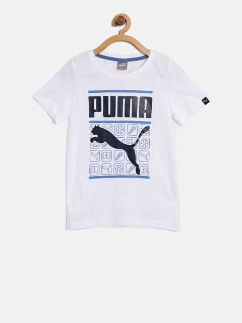 

Puma Boys White Printed Graphic Pure Cotton T-shirt