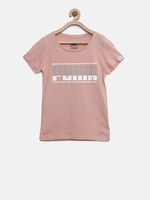 

Puma Girls Peach-Coloured Style Graphic Printed Round Neck T-shirt