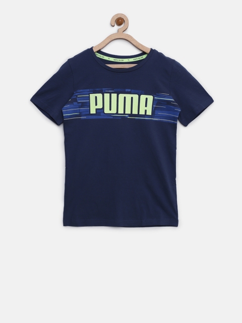 

Puma Boys Navy Hero Printed Round Neck T-shirt, Navy blue