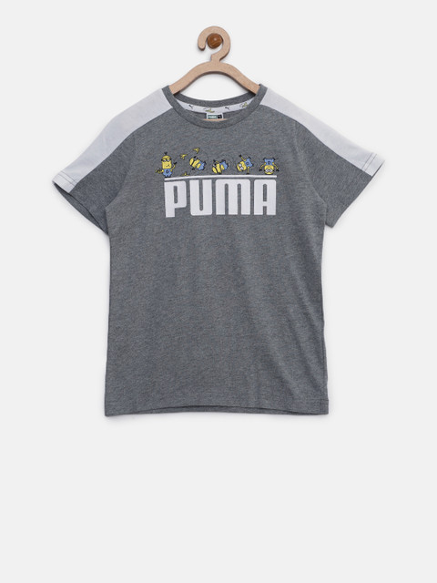 

Puma Boys Grey Melange Minions Printed Round Neck T-shirt