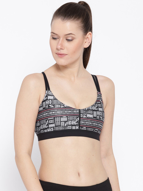

Puma Black & White Printed Lightly Padded YOGINI Lux Strappy - Graphic Sports Bra