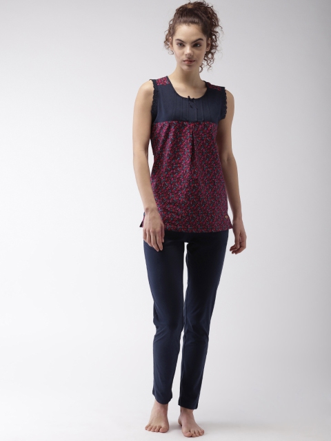 

MADAME M SECRET Women Navy Blue & Pink Printed Night suit