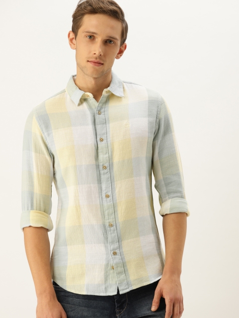 

United Colors of Benetton Men Blue & Yellow Slim Fit Checked Casual Shirt