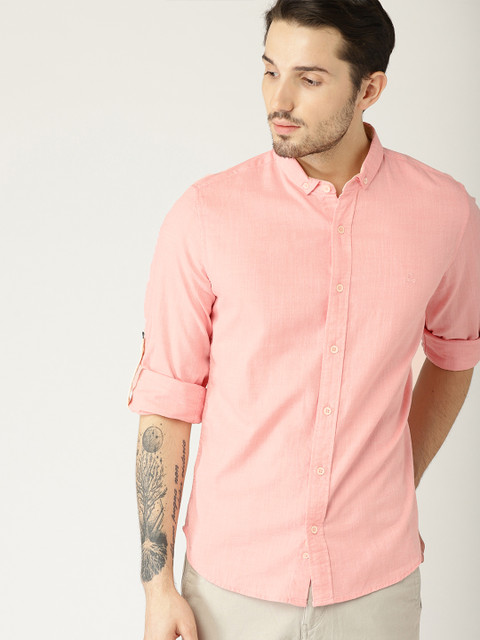 

United Colors of Benetton Men Pink Slim Fit Solid Casual Shirt