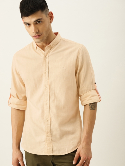 

United Colors of Benetton Men Peach-Coloured Slim Fit Solid Casual Shirt