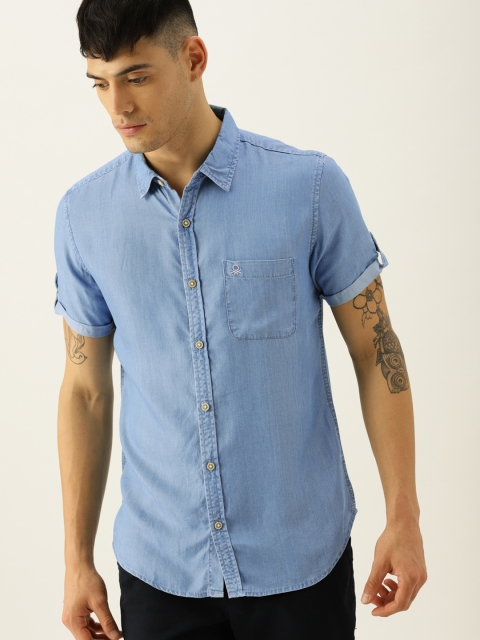 

United Colors of Benetton Men Blue Slim Fit Solid Casual Shirt