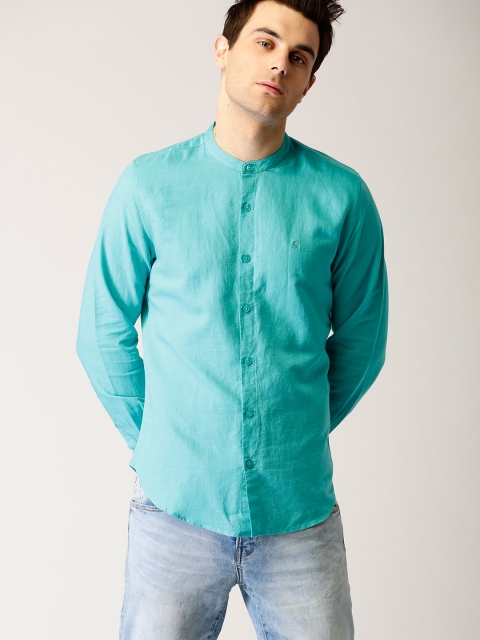 

United Colors of Benetton Men Turquoise Blue Slim Fit Solid Casual Shirt
