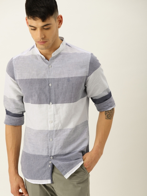 

United Colors of Benetton Men Blue & White Slim Fit Striped Casual Shirt