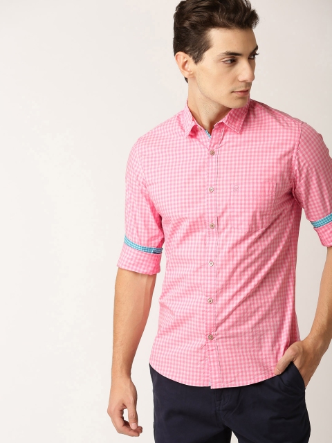 

United Colors of Benetton Men Pink Slim Fit Checked Casual Shirt