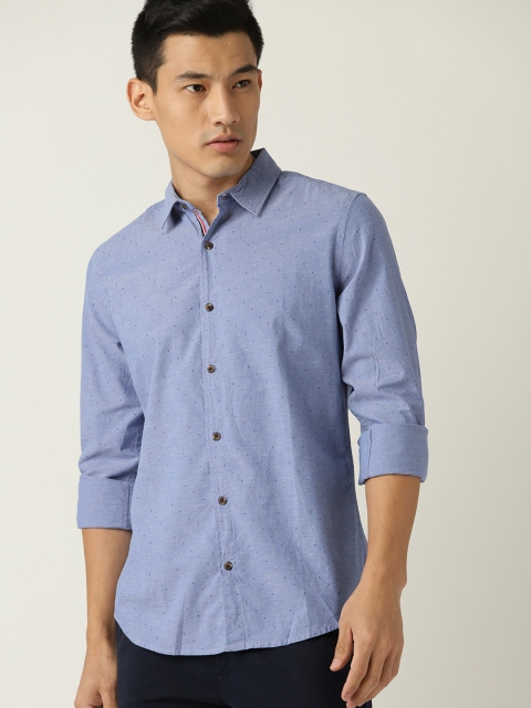 

United Colors of Benetton Men Blue Slim Fit Self Design Casual Shirt