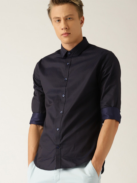 

United Colors of Benetton Men Navy Blue Slim Fit Self Design Formal Shirt