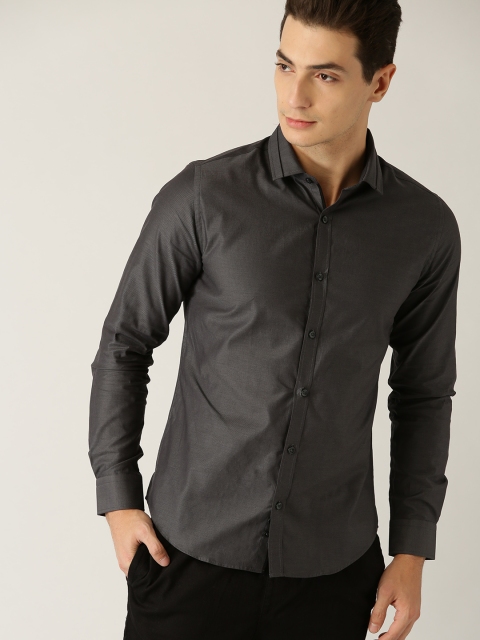

United Colors of Benetton Men Charcoal Grey Slim Fit Solid Casual Shirt