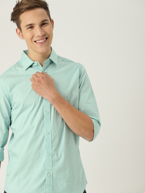 

United Colors of Benetton Men Turquoise Blue Slim Fit Solid Casual Shirt