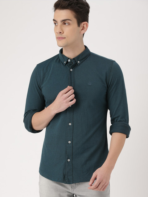 

United Colors of Benetton Teal Green Slim Fit Solid Casual Shirt