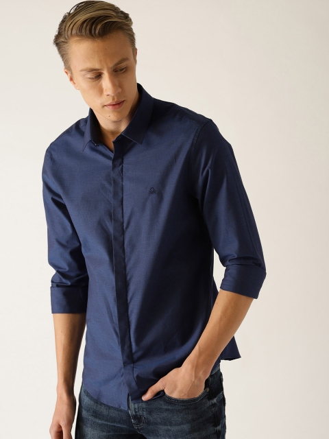 

United Colors of Benetton Men Navy Blue Slim Fit Solid Casual Shirt