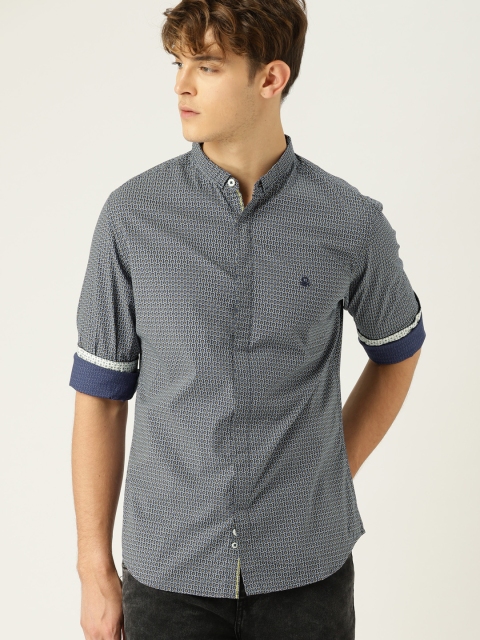 

United Colors of Benetton Men Blue Slim Fit Printed Casual Shirt
