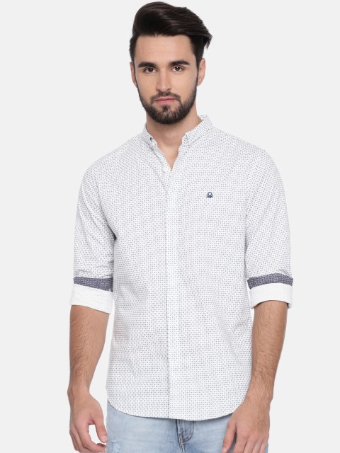 

United Colors of Benetton Men Off-White & Blue Slim Fit Printed Casual Shirt