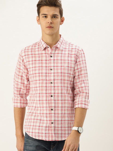 

United Colors of Benetton Men White & Red Slim Fit Checked Casual Shirt