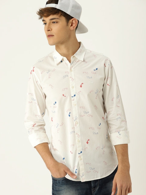 

United Colors of Benetton Men Off-White Slim Fit Printed Casual Shirt