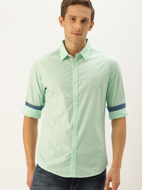 

United Colors of Benetton Men Sea Green & Off-White Slim Fit Checked Casual Shirt