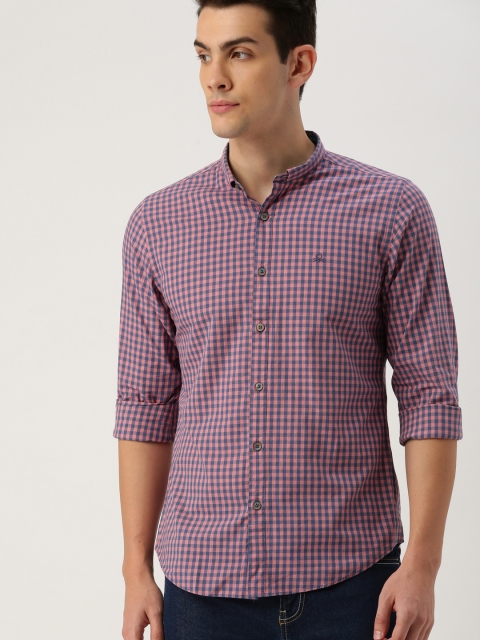 

United Colors of Benetton Men Pink & Blue Slim Fit Checked Casual Shirt