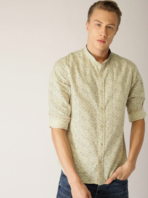 

United Colors of Benetton Men Beige & Navy Blue Slim Fit Printed Casual Shirt